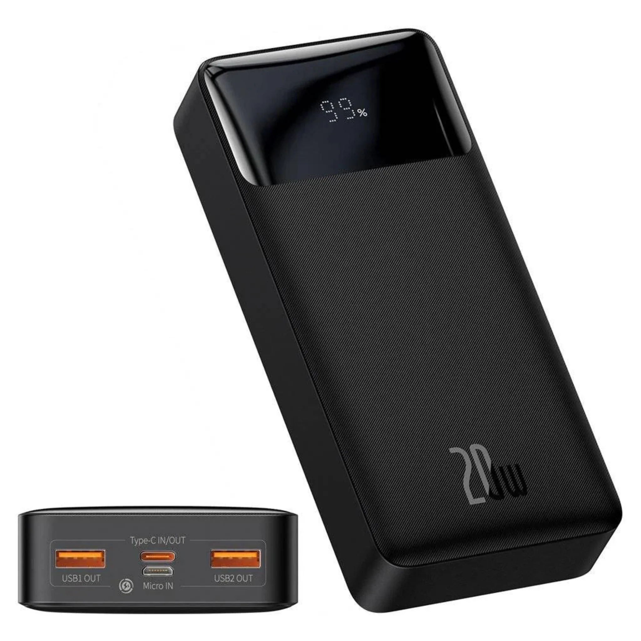 Baseus Bipow 20000mAh Fast Charge Power Bank with Digital Display - 20W Black