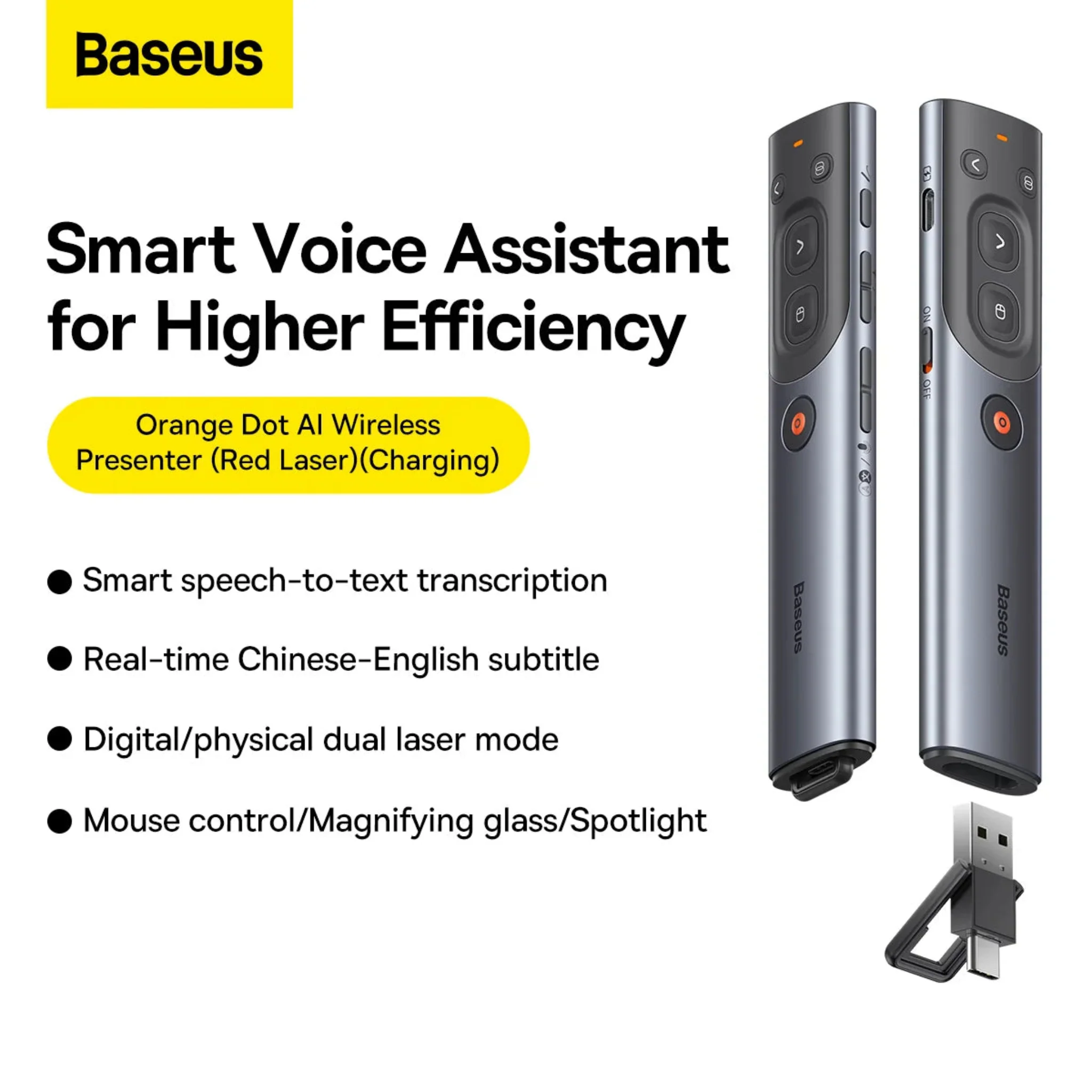Baseus Orange Dot AI Wireless Presenter for Presentations