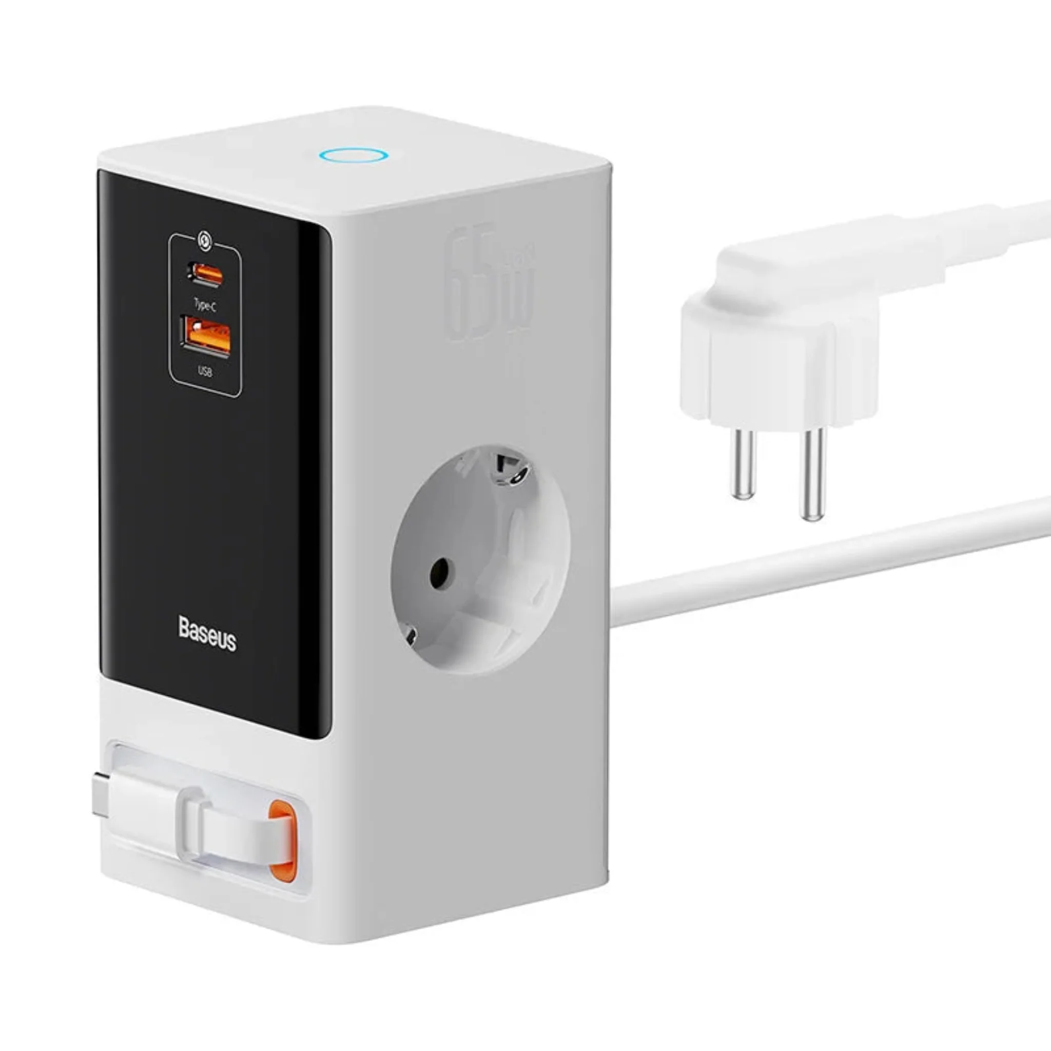 Baseus PowerCombo Digital Powerstrip 2AC+1U+1C Retractable 65W Smart Version - Glacier White