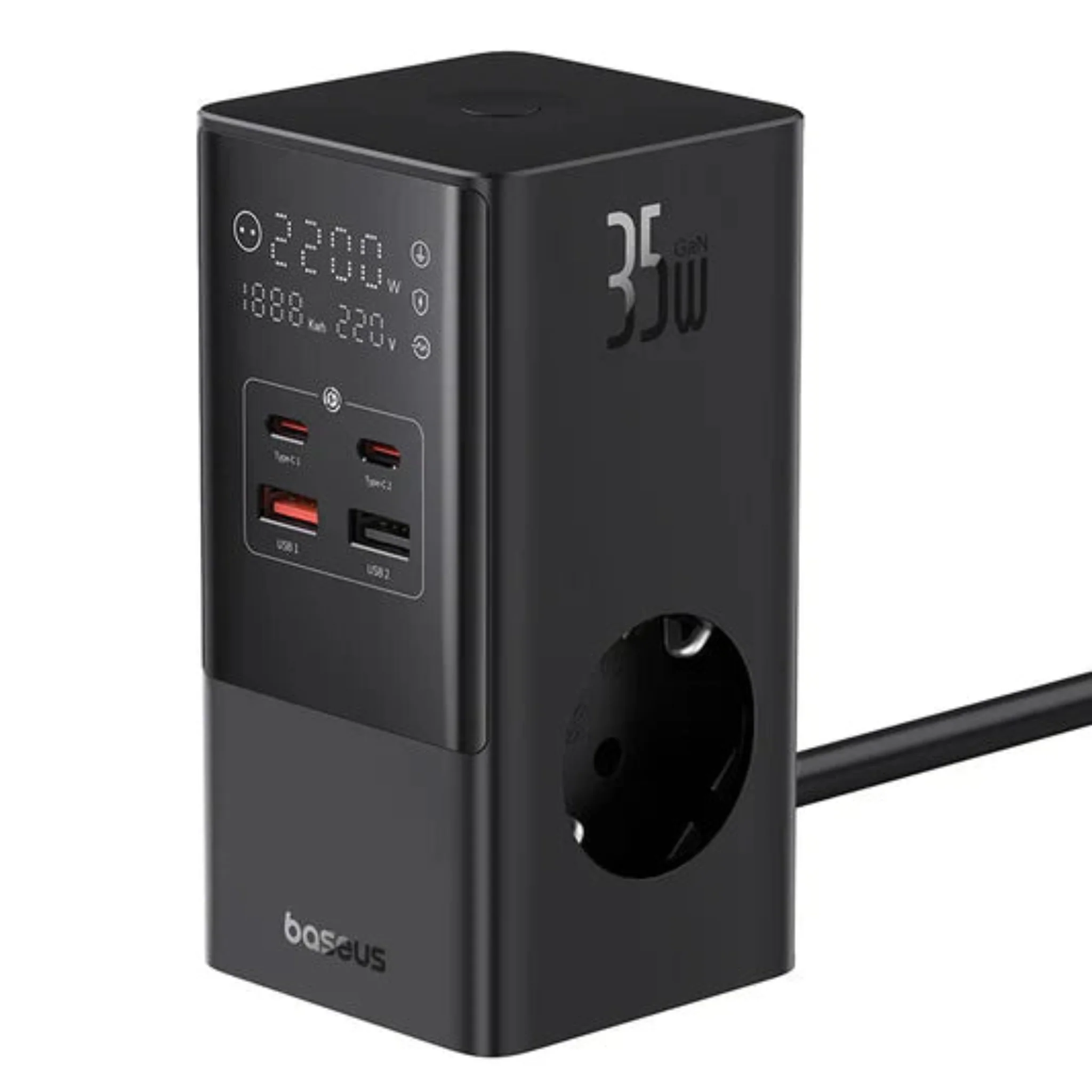 Baseus PowerCombo Tower Digital Powerstrip with 3 AC and 2 USB Ports