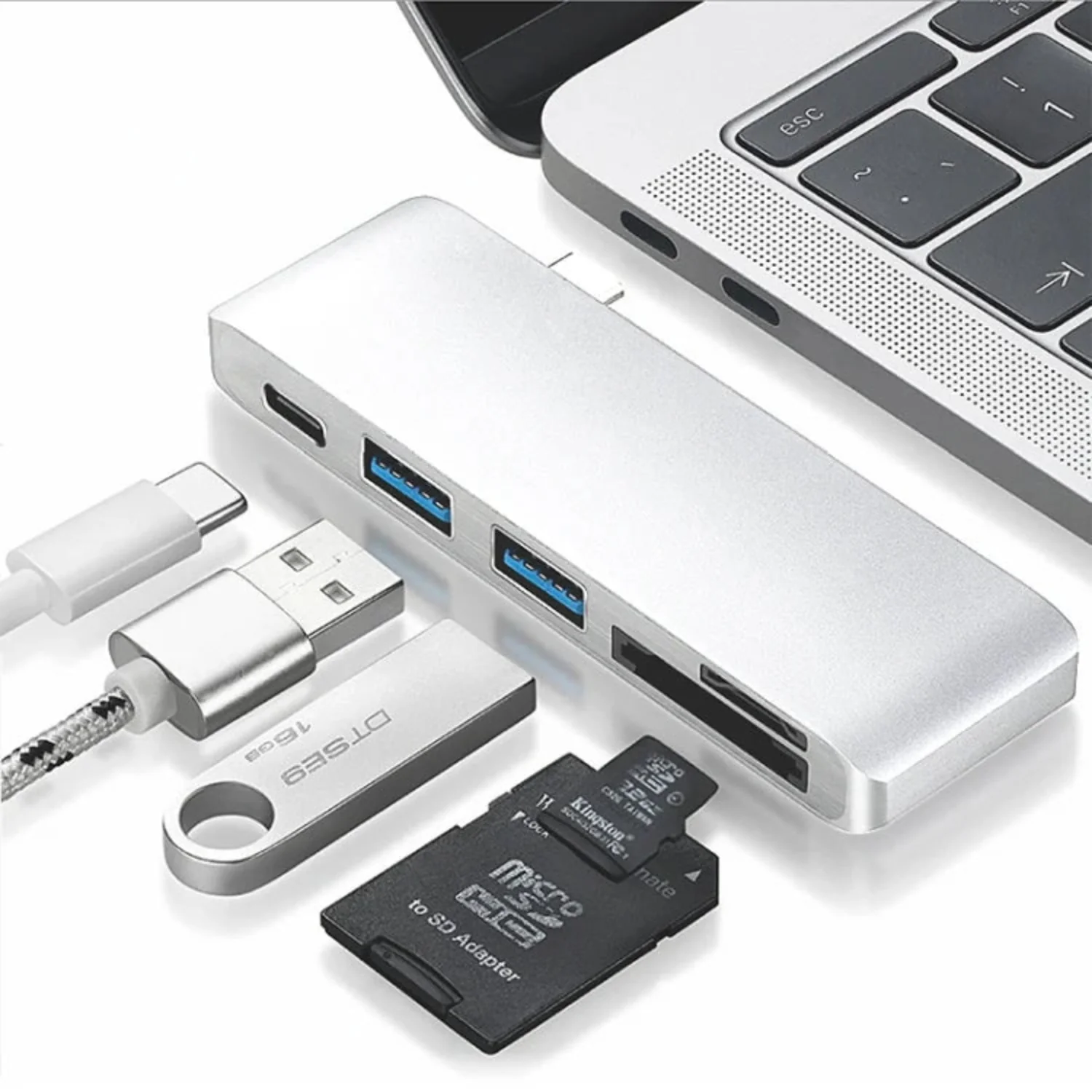 Basix T5 5-in-1 USB-C Hub Adapter for Enhanced Laptop Connectivity