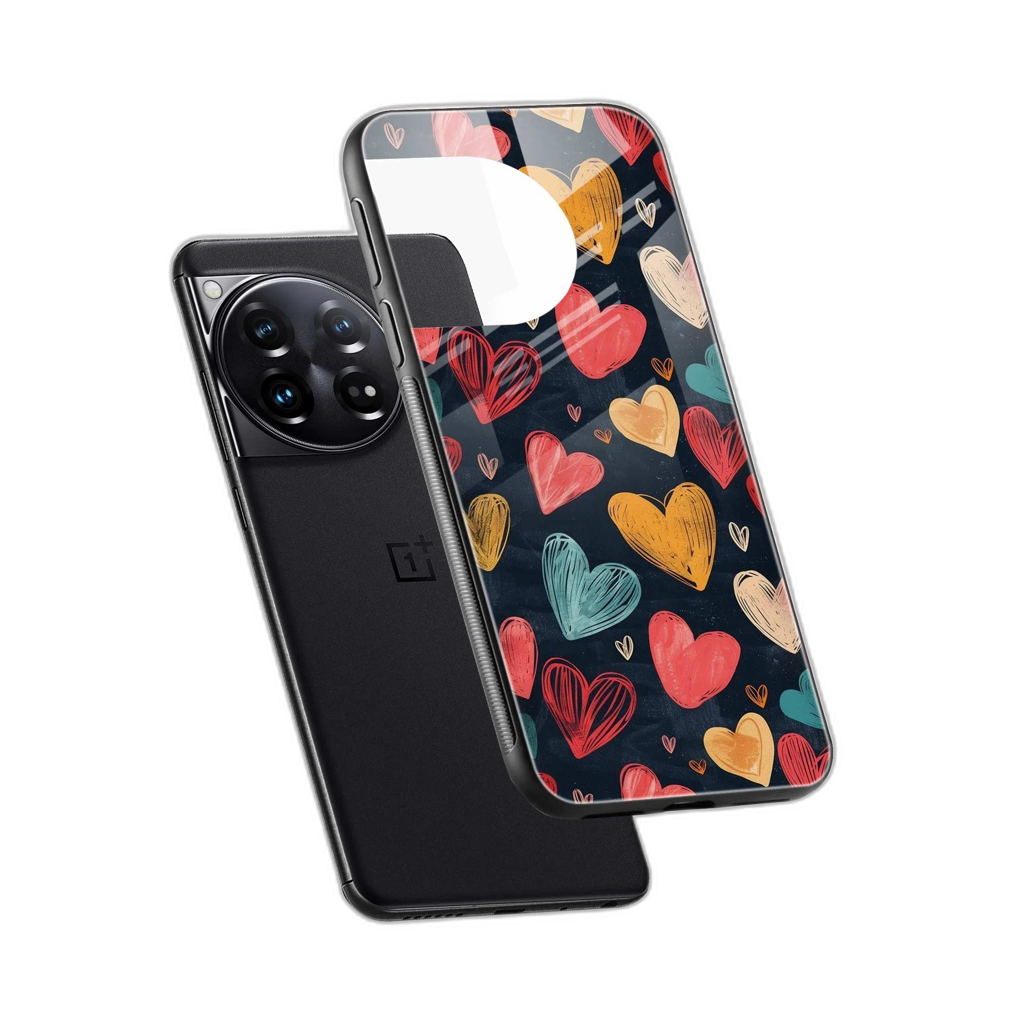 Colorful Hearts OnePlus 12 Back Cover view 2
