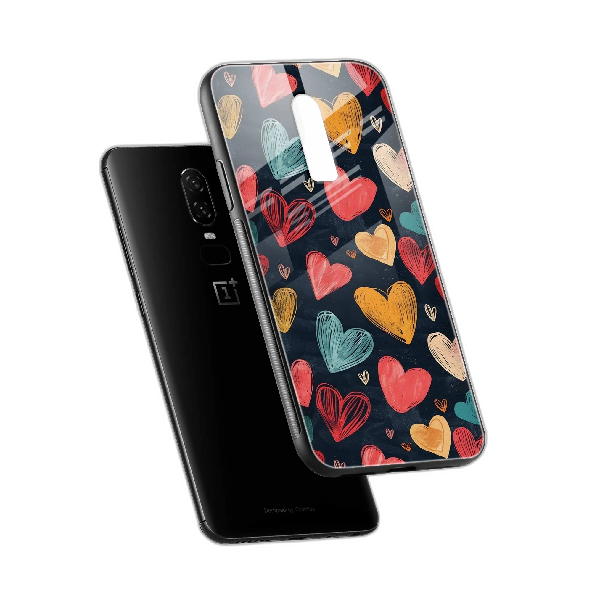 Colorful Hearts OnePlus 6T Back Cover view 2
