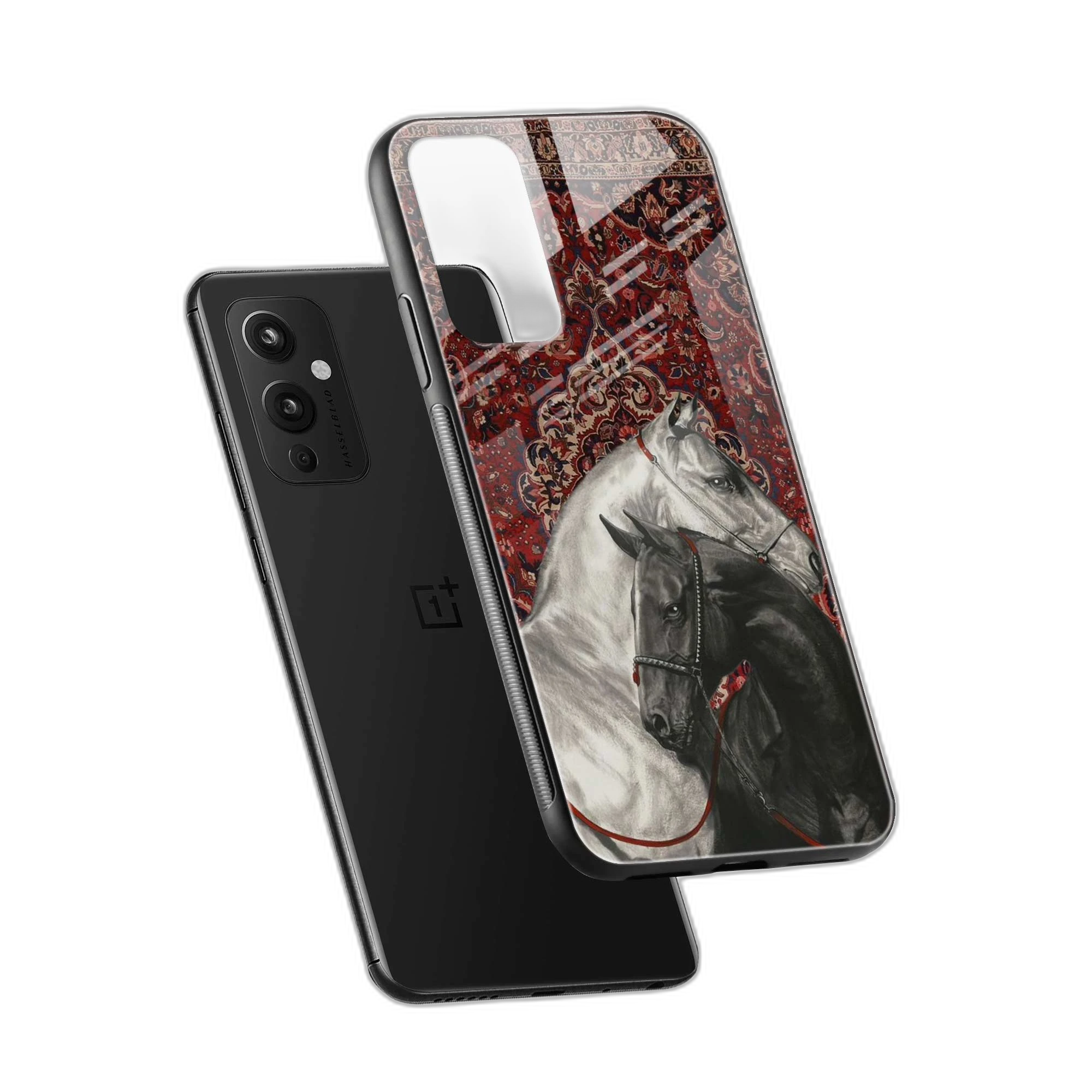 Black And White Horse OnePlus 9 Back Cover view 2