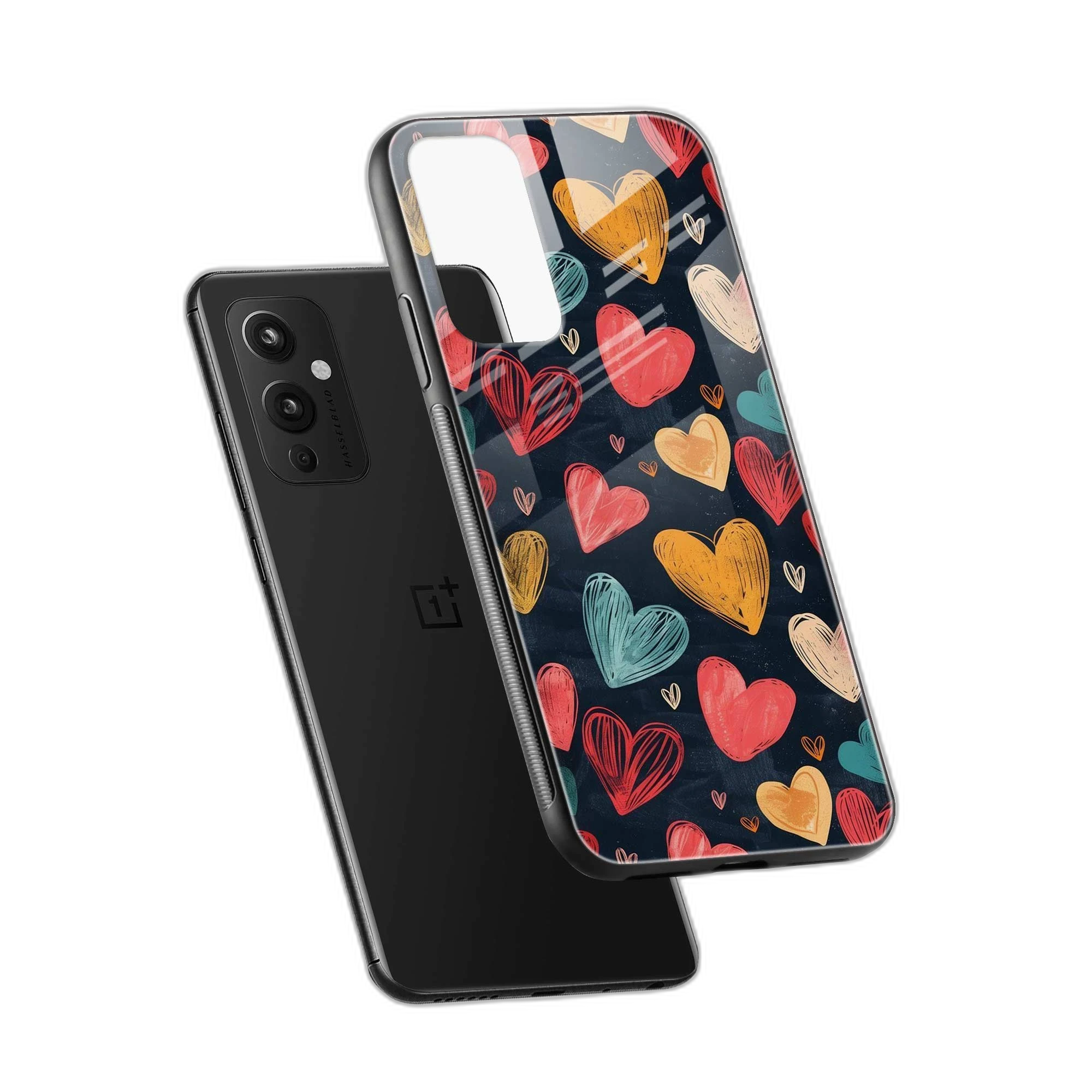 Colorful Hearts OnePlus 9 Back Cover view 2