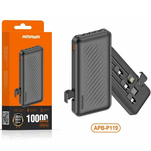 Amaya APB-P119 10000mAh Power Bank With Built-in Cables