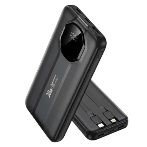 BT-287 Premium 10000mAh 30W Power Bank with Built-in Cables & Digital Display