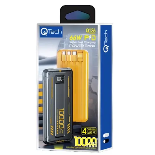 Qtech Q126 Super Fast Charging 66W Power Bank 10000mAh With 4 Charging Cables