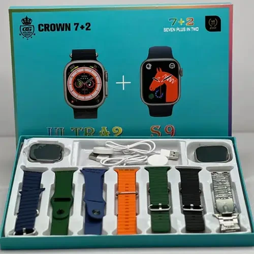 Crown Smart Watch with 7 Straps, 2 Watches (S9 & Ultra 2), Wireless Charger