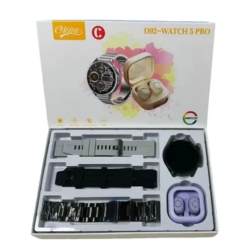 D92 Watch 5 Pro Smart Watch With 3 Straps and Earbuds