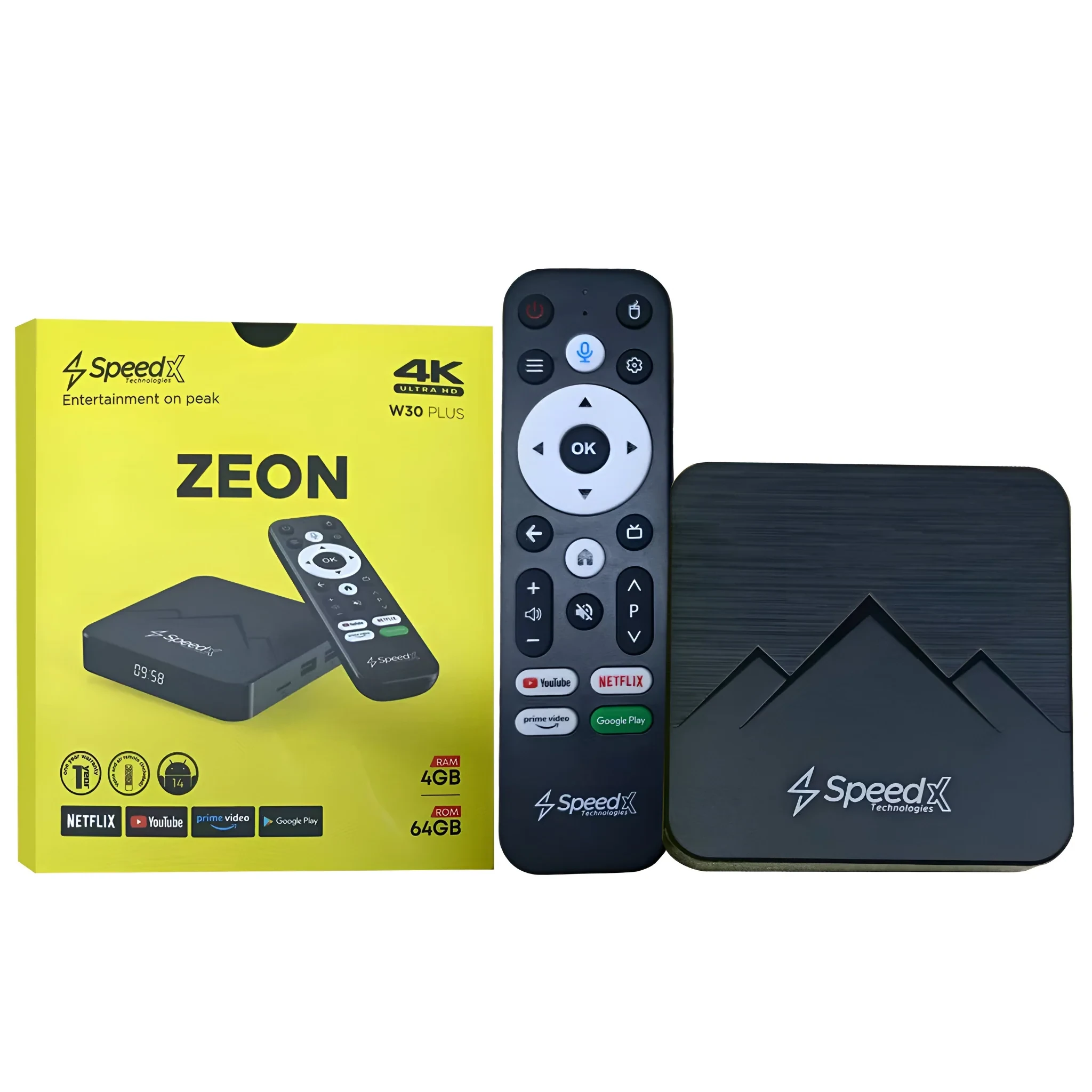 SpeedX Zeon W30 Plus Android TV Box with Voice Remote