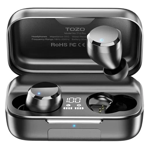 TOZO T12 Pro Wireless Bluetooth Earbuds with 4 Mics Noise Cancelling & 160 Hours Playtime – 6 Months Warranty