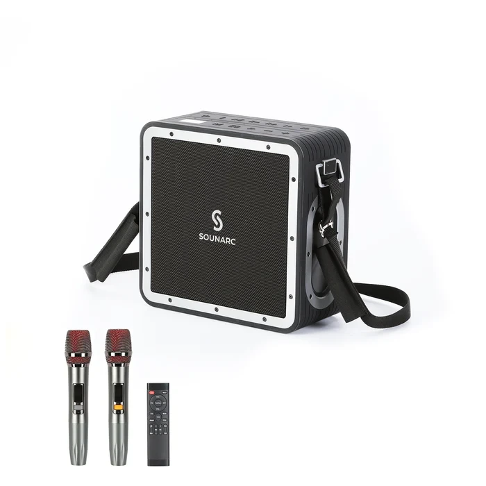Sounarc A3 Pro Karaoke Party Speaker 160w with 4 Driver Units & 2 Wireless Mics,Remote Control – Black