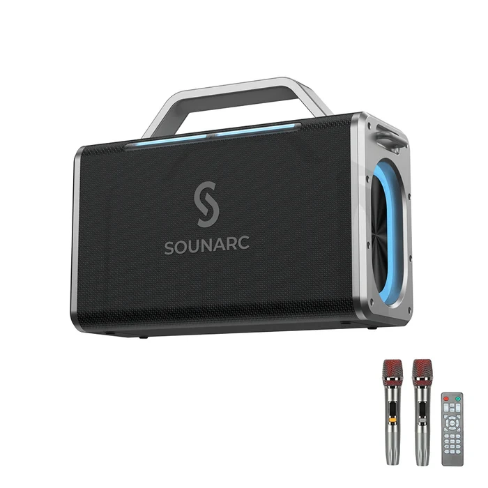Sounarc K2 Karaoke Party Speaker 200w with Dynamic 2.2 Channel System & 2 Wireless Mics,Remote Control – Black