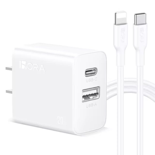 1Hora 20w Fast Charger Type-C & USB-A Ports with 1m Type-C to Lighting Cable – GAR163