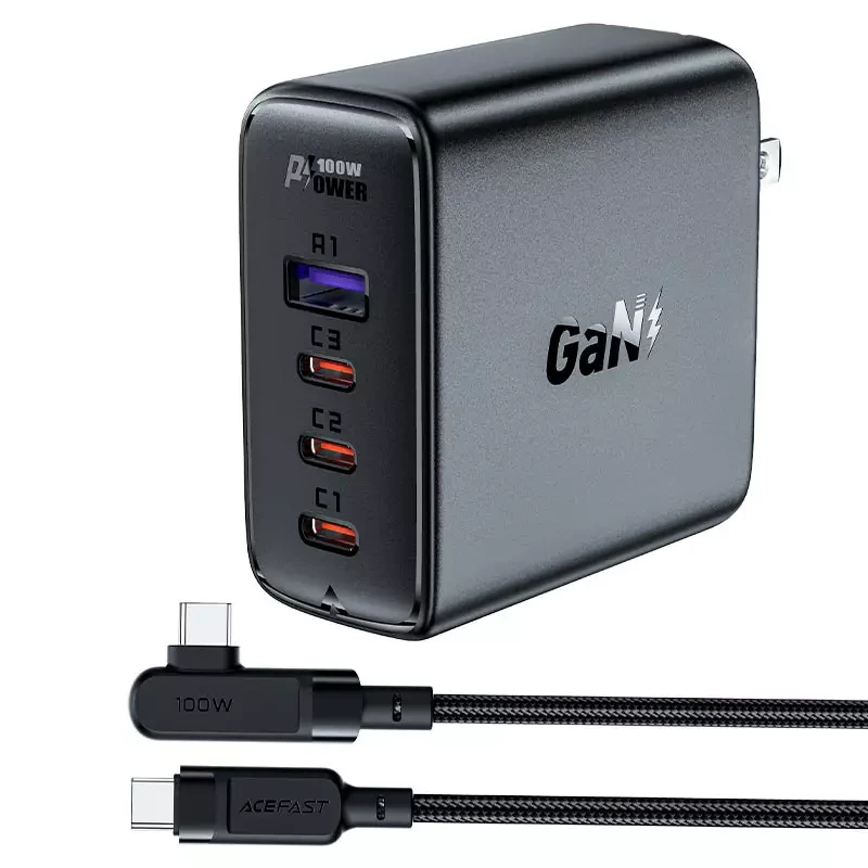 Acefast A39 PD100W GaN 3*USB-C+USB-A charger set US – Black