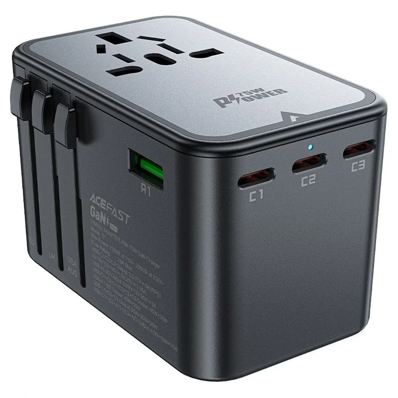 Acefast Z1 PD75W GaN 3*USB-C+2*USB-A Multifunctional Charging Adapter – Black