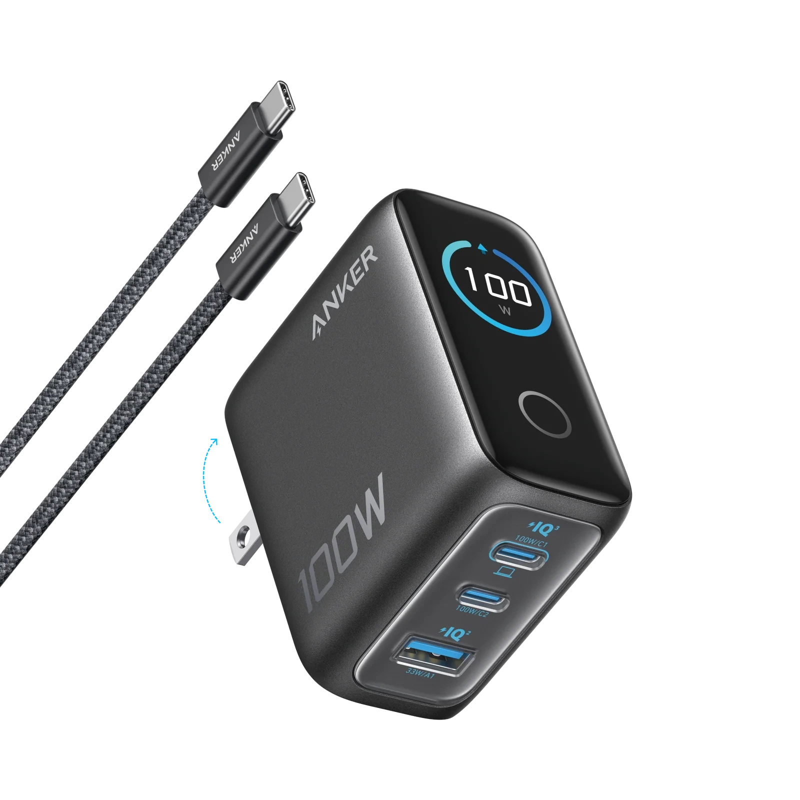 Anker 100W 3-Port Charger with Smart Display – Version CN – B121B