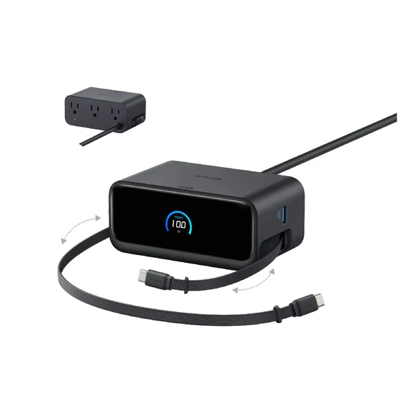 Anker Nano 100W 6-in-1 Charger Station with Retractable USB-C Cable – A91c8621
