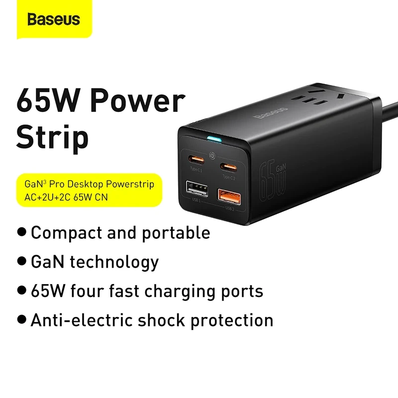 Baseus GaN3 Pro Desktop Powerstrip AC+2U+2C 65W – PSZM000001