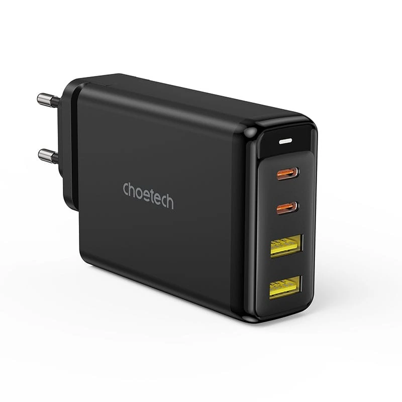 Choetech 140W 4-Port Quick Charging GaN Wall Charger 2x USB-C, 2x USB-A – Black – PD6005