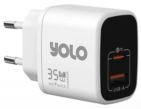 Yolo Y-351 GaN Charger 35w Dual Ports USB-A + Type-C – White
