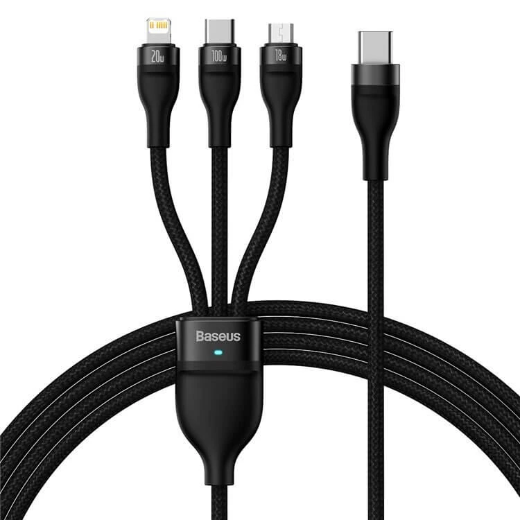 Baseus Flash Series Ⅱ One-for three Fast Charging Cable Type-C to M+L+C 100W 1.5m – Black