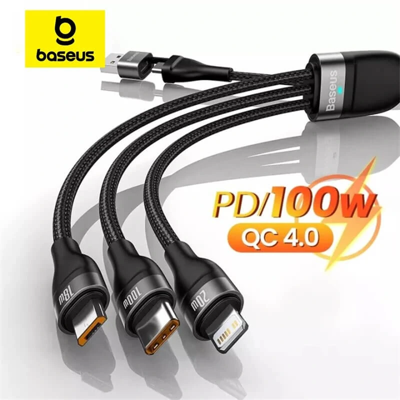 Baseus Flash Series Two For Three 100W Data Cable USB/Type-C High Power CA2T3-G1